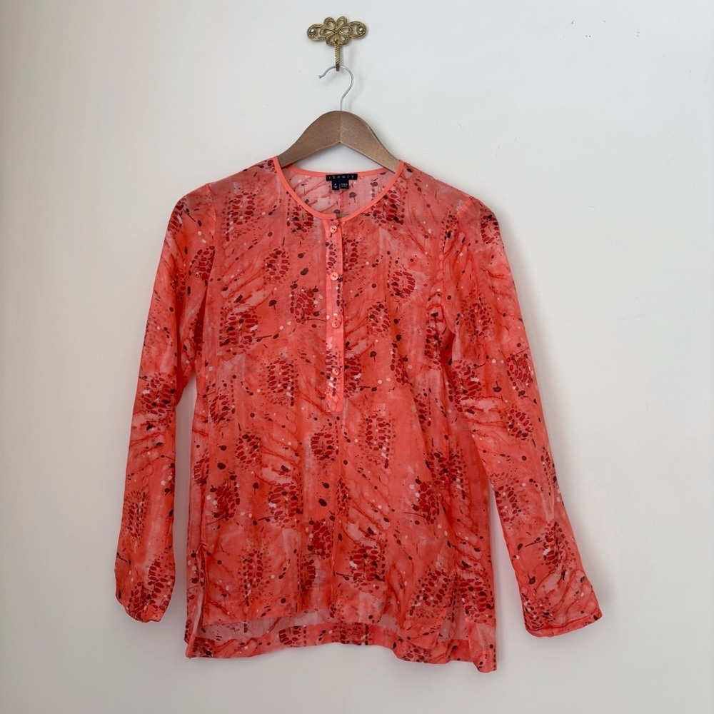 Theory Abstract Print Cotton Silk Popover Blouse XS Stasera C Zodiac